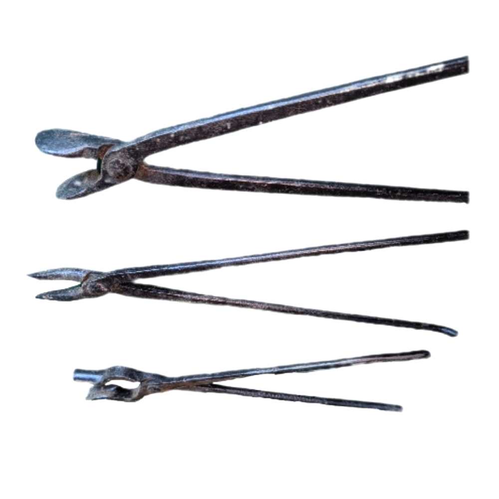 Antique Hammered Iron Blacksmith Tongs & Farrier Tools